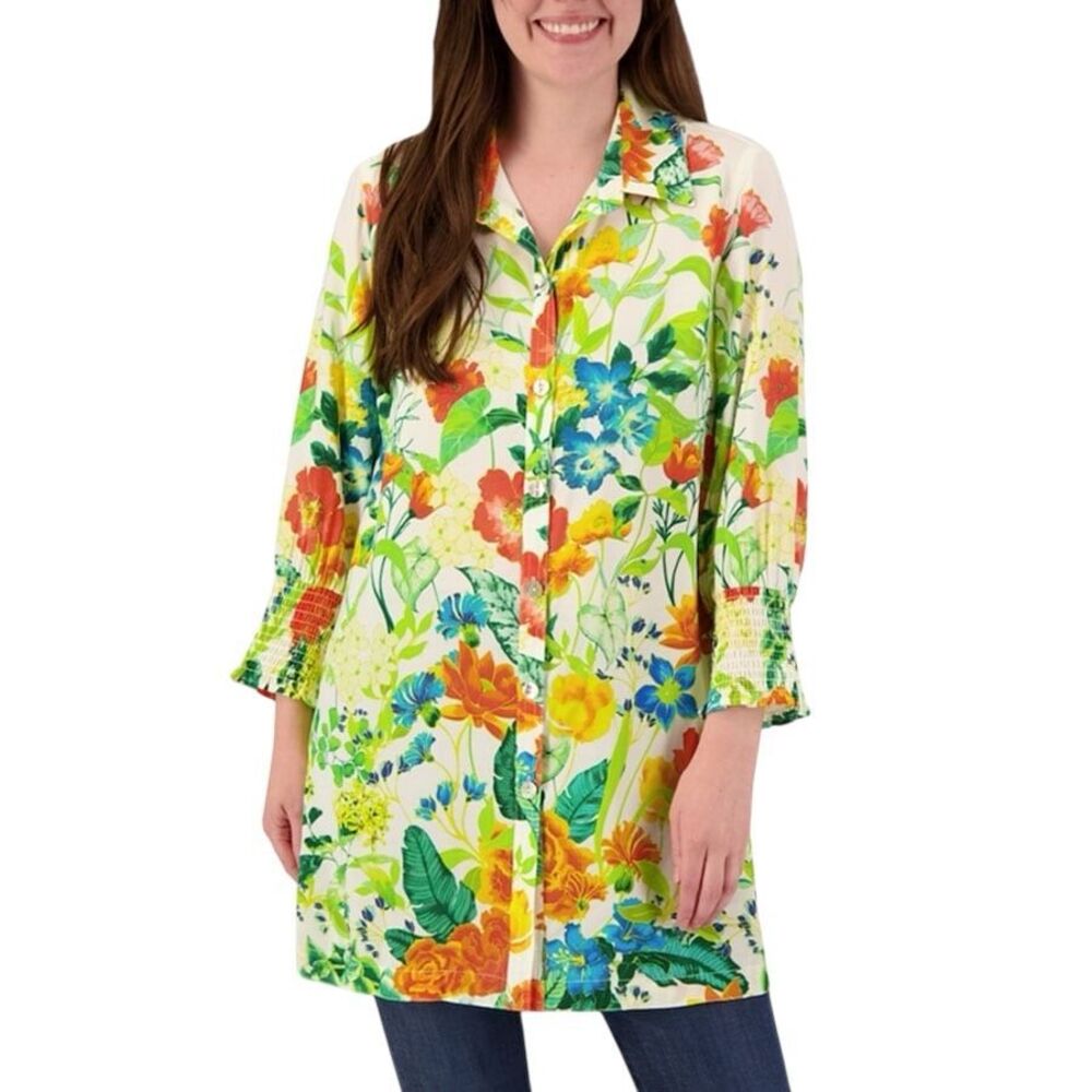 John Mark Floral Satin Dress Shirt/ Tunic Long Sleeve Size L NWT